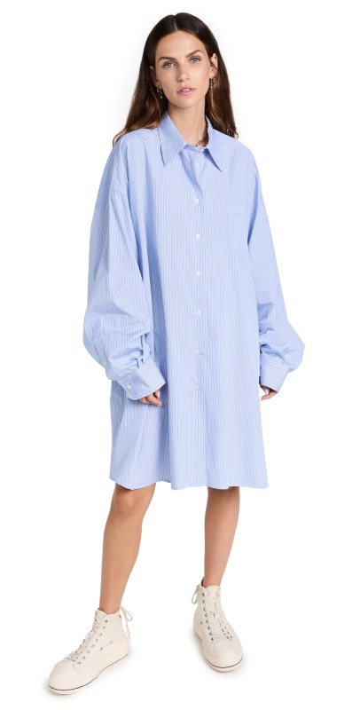 Maison Margiela Double Pinstriped Shirt Dress White & Blue Stripes