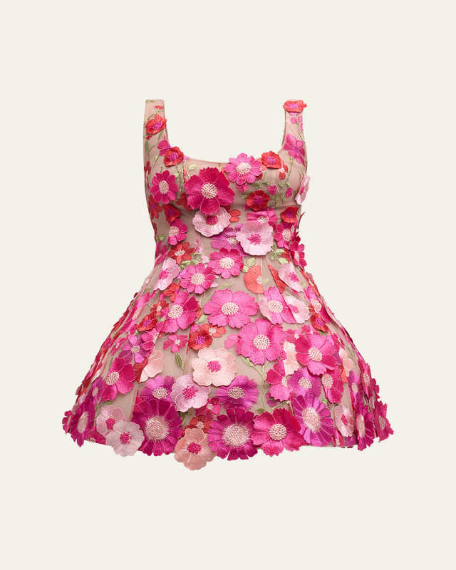 Jasmine Floral Applique Fit-&-Flare Mini Dress
