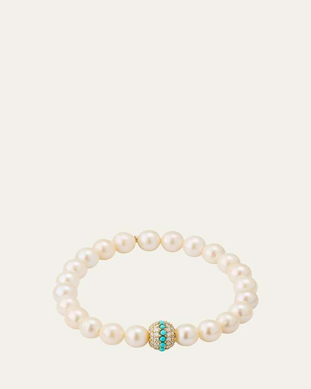 14K Diamond Pave Bead on Freshwater Pearl Bracelet