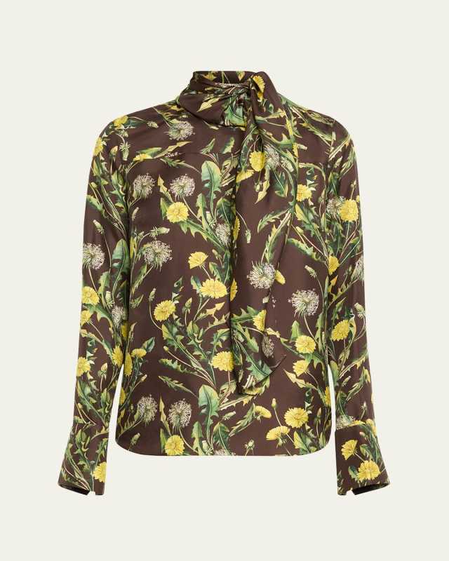 Dandelion Scarf-Neck Silk Twill Blouse