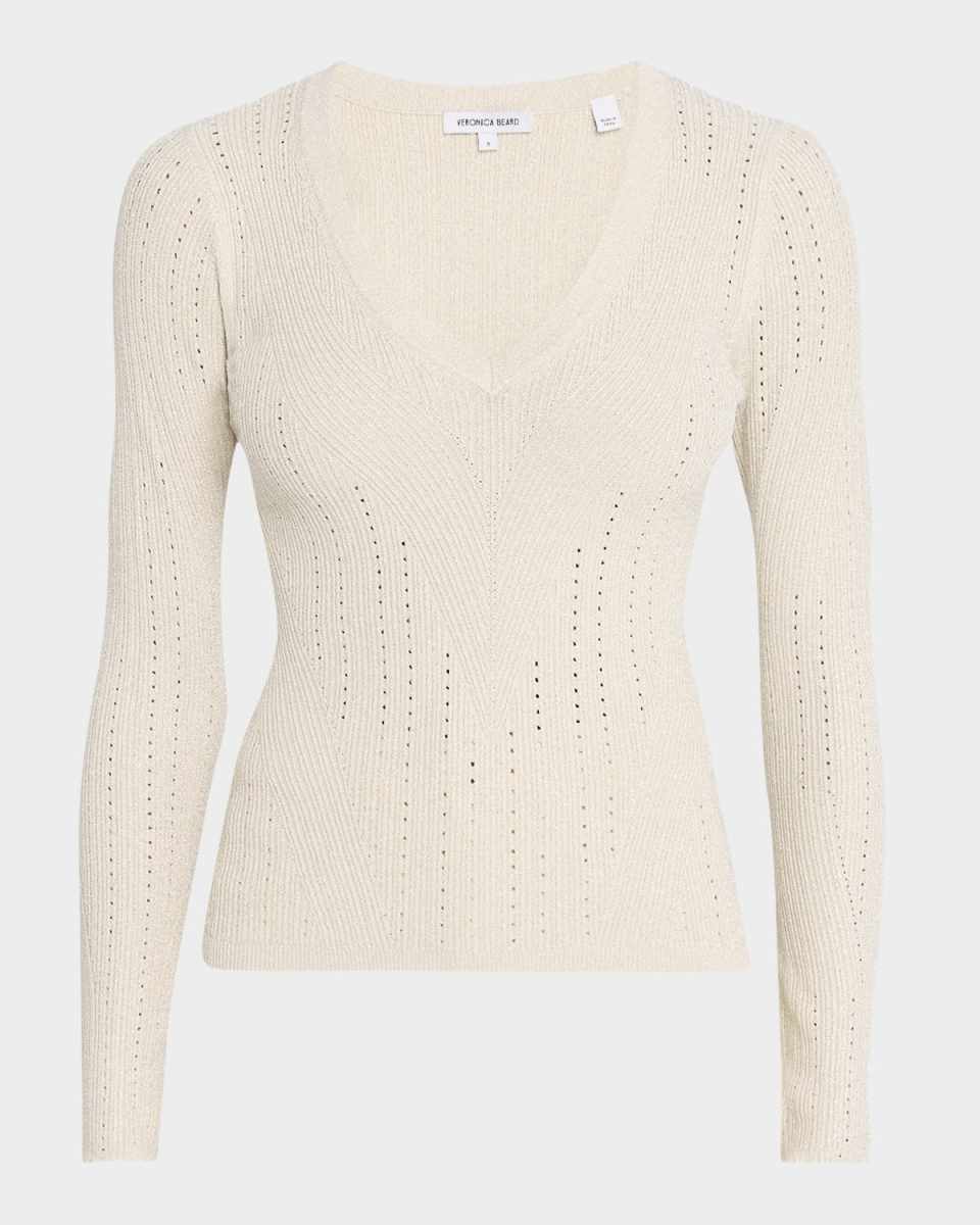 Callie Metallic Knit V-Neck Sweat