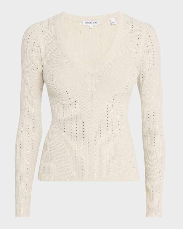 Callie Metallic Knit V-Neck Sweat