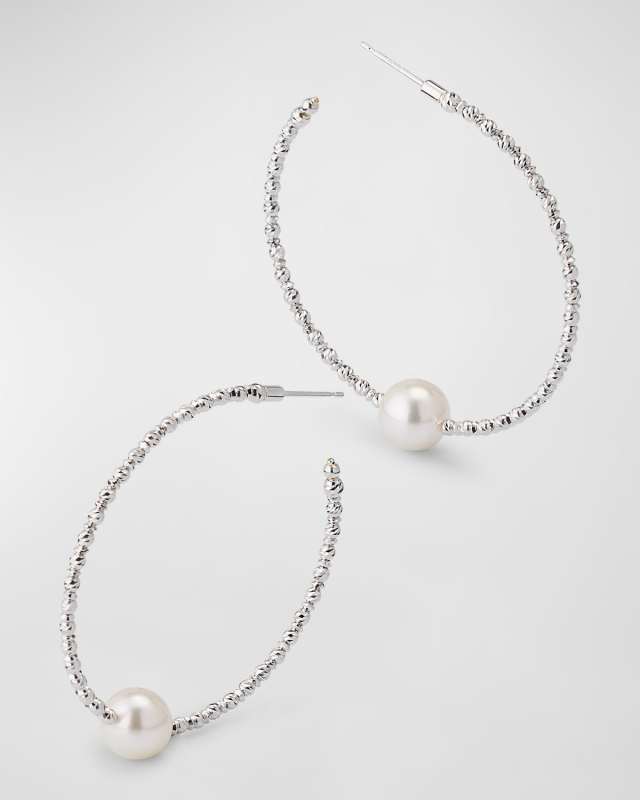 Sparkle Bangle Hoop Earrings with Pearls