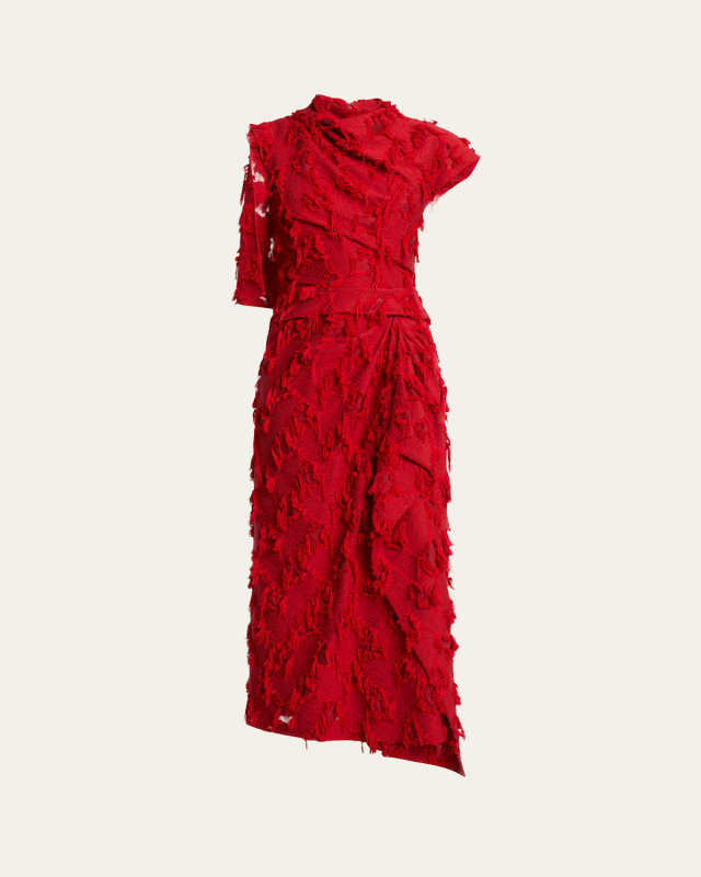 Fringe Draped Shoulder Midi Dress