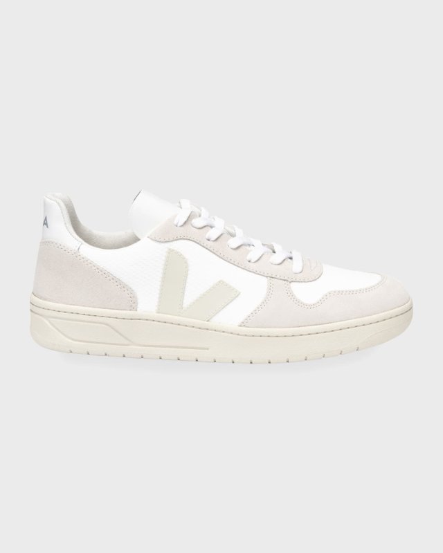 V-10 Mixed Leather Low-Top Court Sneakers