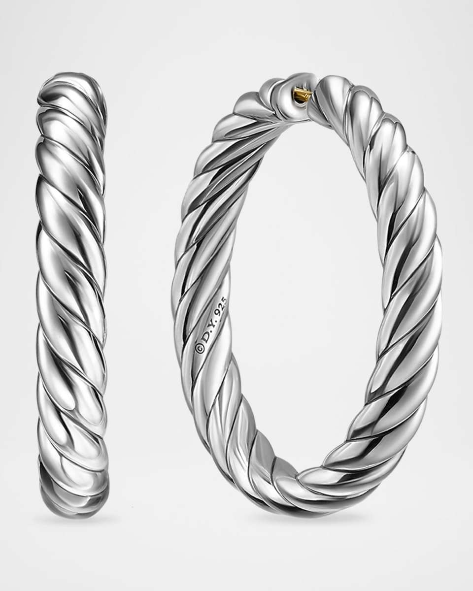 Sculpted Cable Hoop Earrings in Silver, 5.4mm, 1.5"L