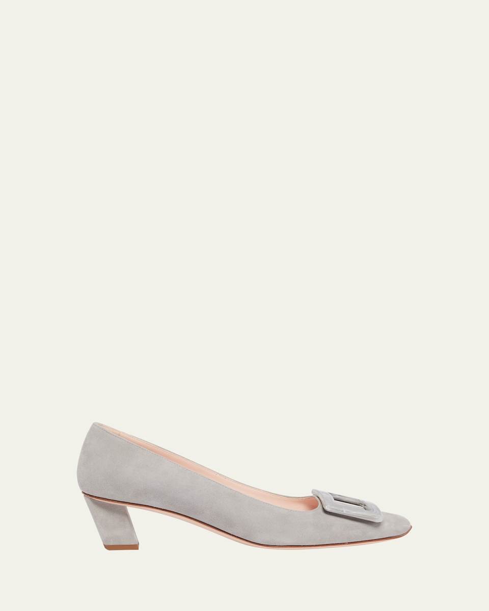 Belle Vivier Suede Buckle Pumps