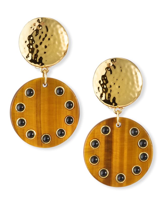 Tigers Eye Studded Clip Earrings