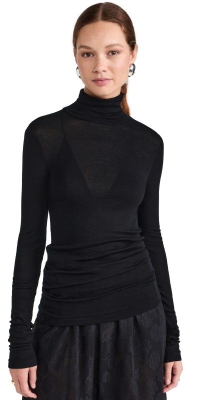 RECTO Overlay Jacquard Logo Turtleneck Top Black