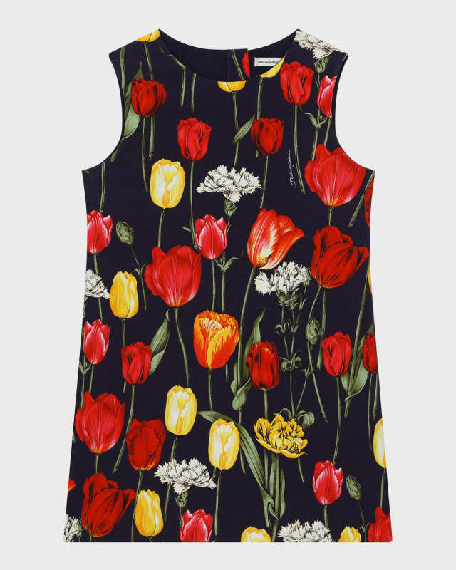 Girl's Tulip-Print Shift Dress, Size 4-