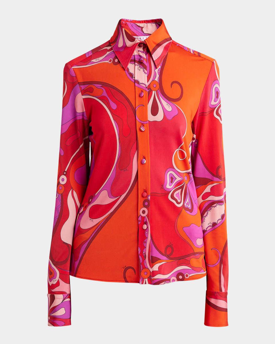 Long-Sleeve Jersey Satin Button-Down Shirt