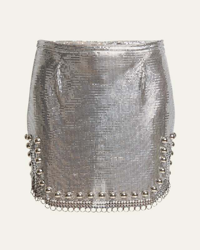 Paillette Metal Ball Trim Mini Skirt