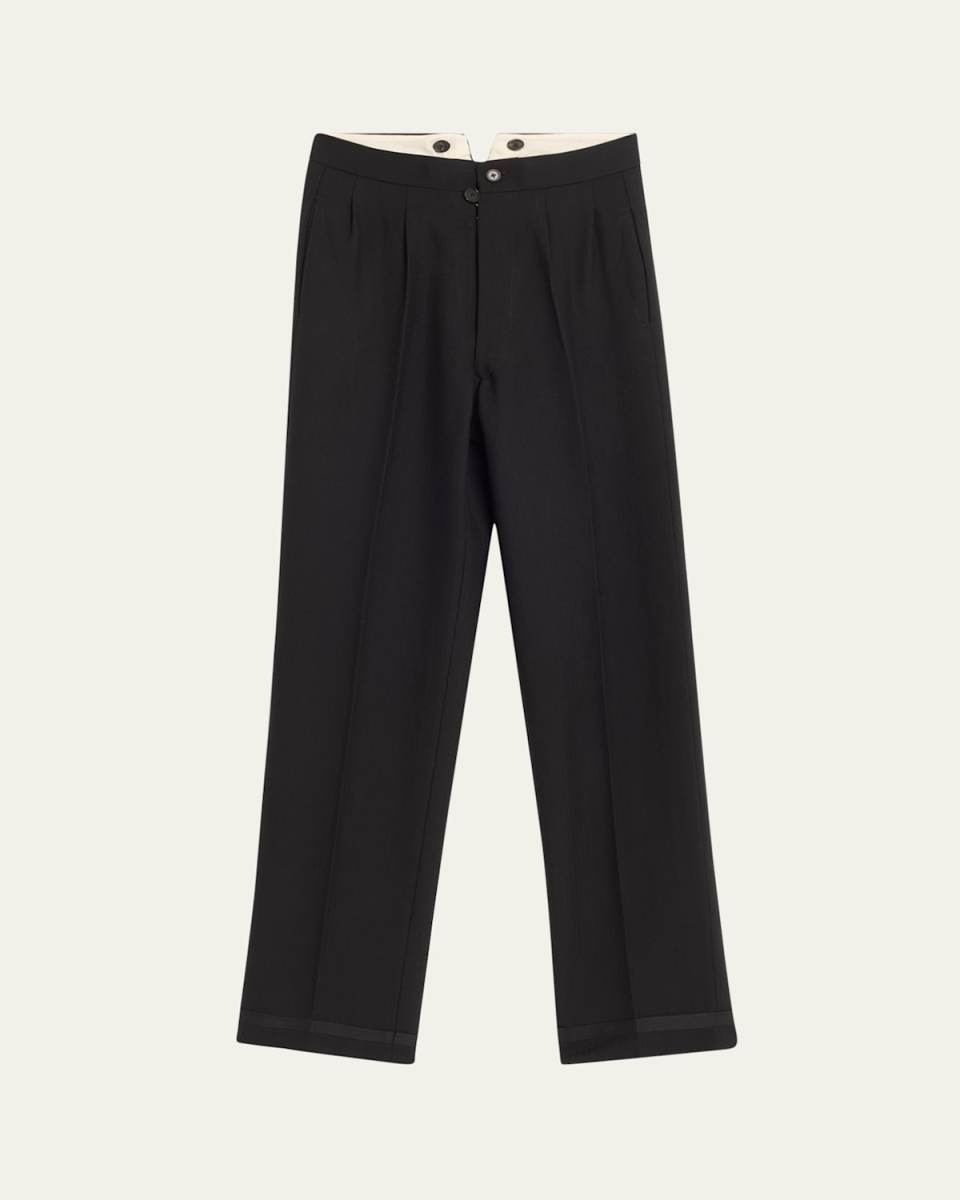 Pleated Straight Leg Wool Pants