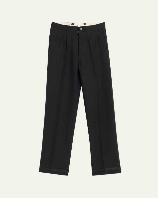 Pleated Straight Leg Wool Pants