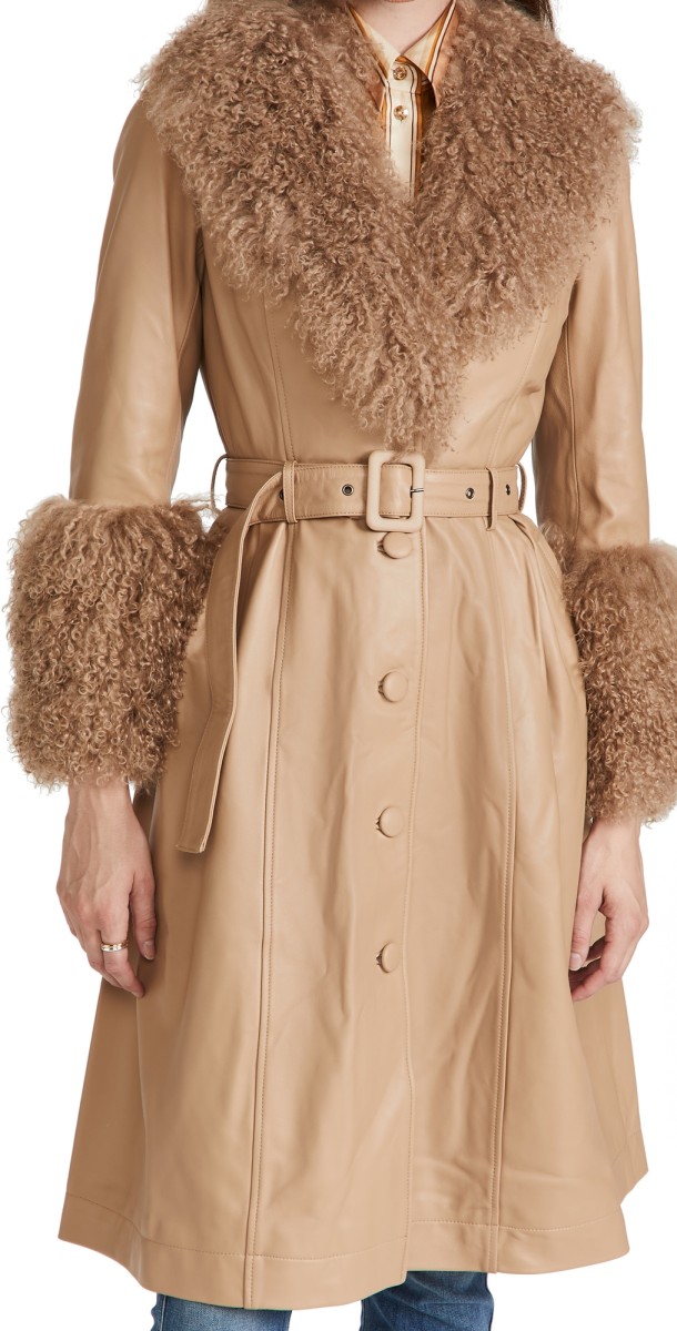 Saks Potts Foxy Shearling Trench Coat Beige