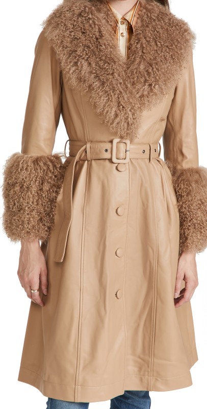 Saks Potts Foxy Shearling Trench Coat Beige