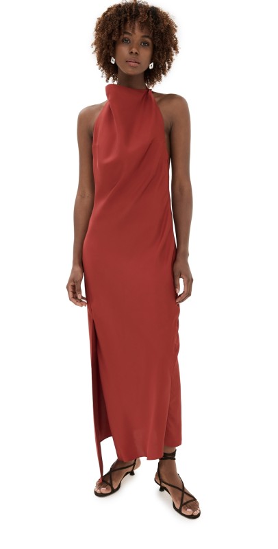 Róhe Halter Dress with Open Back Barolo