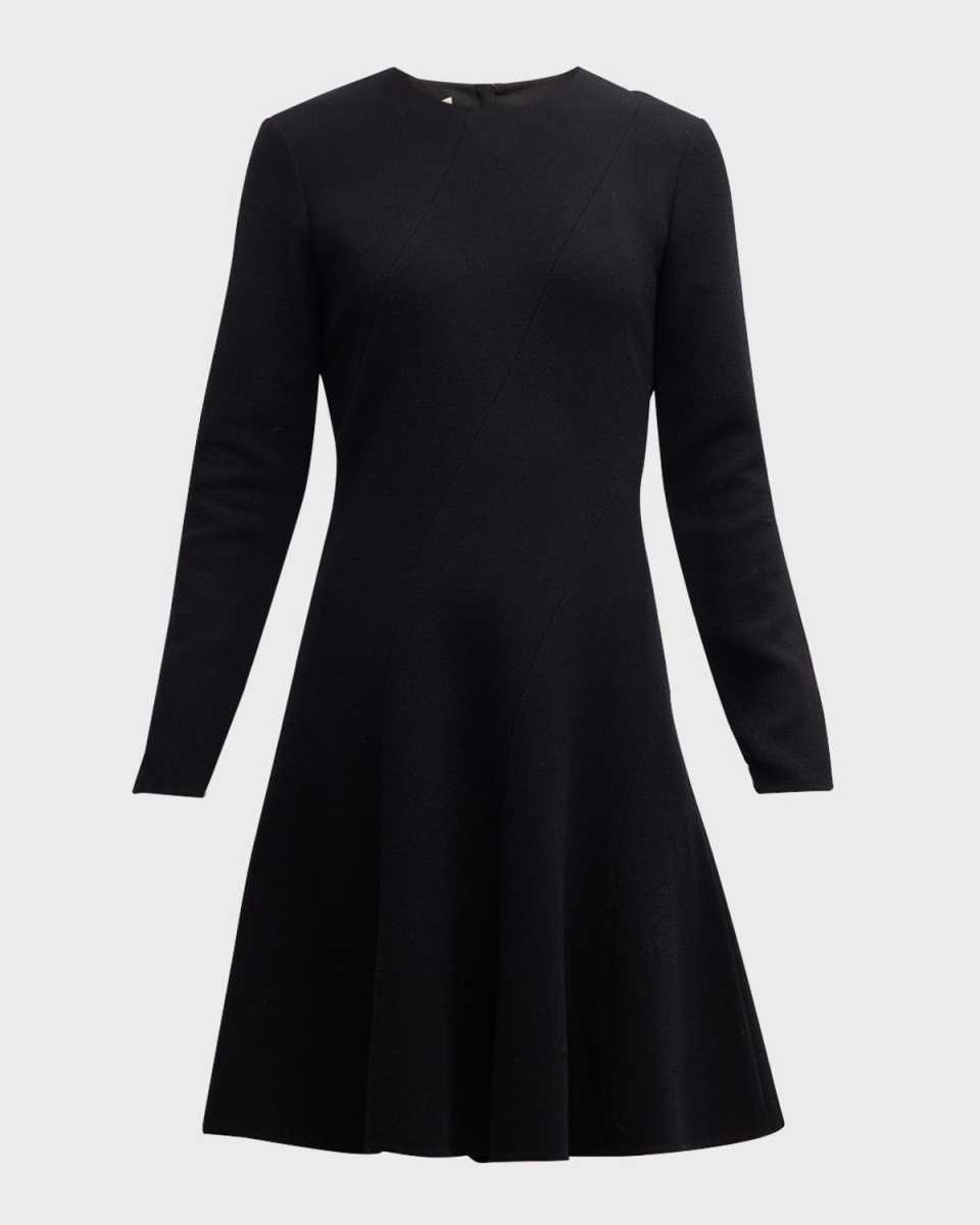 Seamed Wool Crepe Flounce Mini Dress