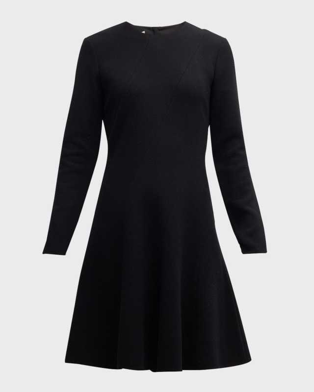Seamed Wool Crepe Flounce Mini Dress