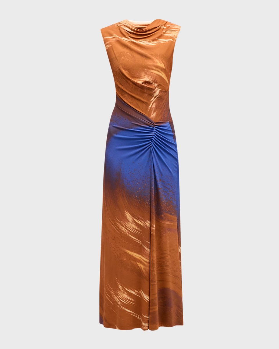 Acacia Marble-Print Sleeveless Midi Dress
