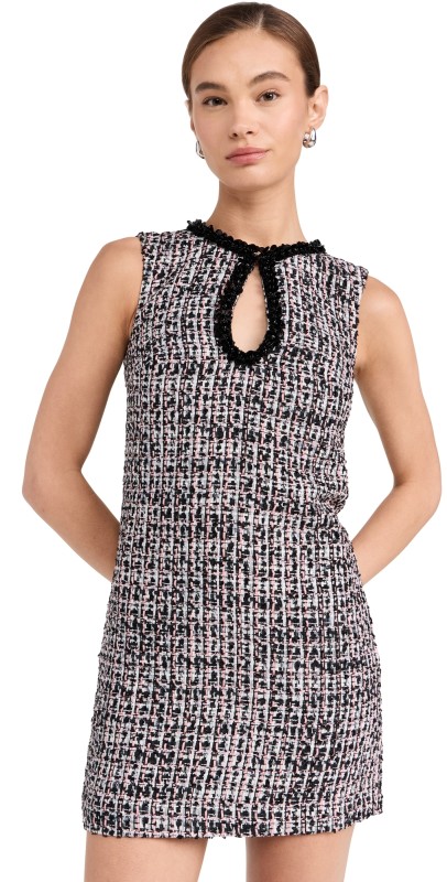 Self Portrait Black Boucle Embellished Mini Dress Black
