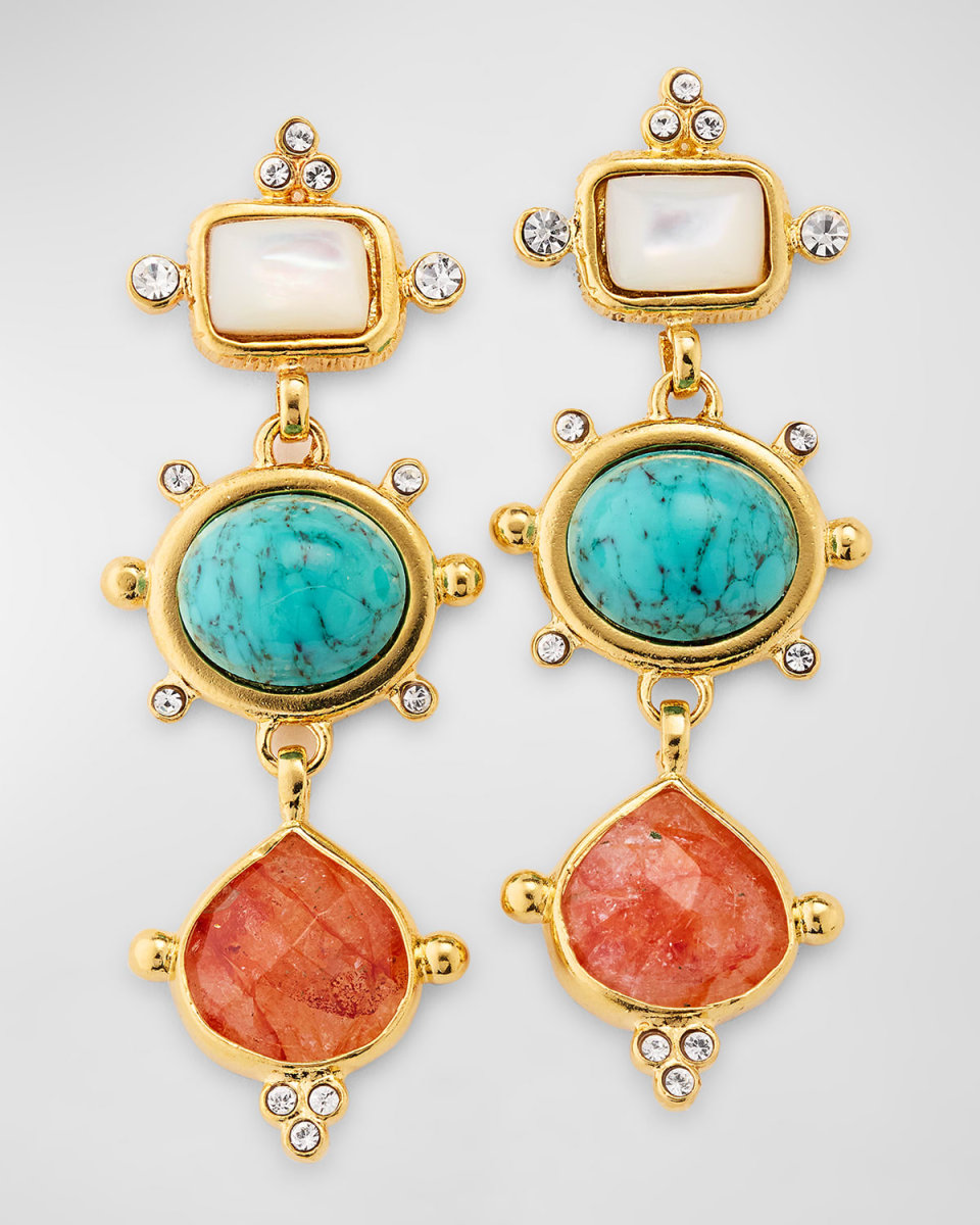 Tiki 3-Row Gold-Plated Earrings