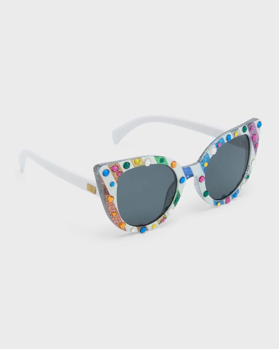 Girl's Rhinestone Striped Cat Eye Sunglasses