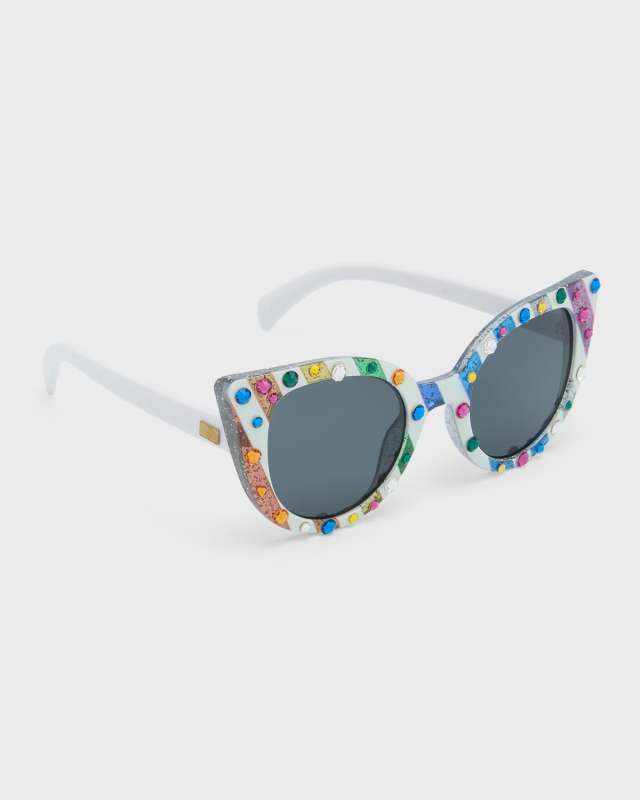 Girl's Rhinestone Striped Cat Eye Sunglasses