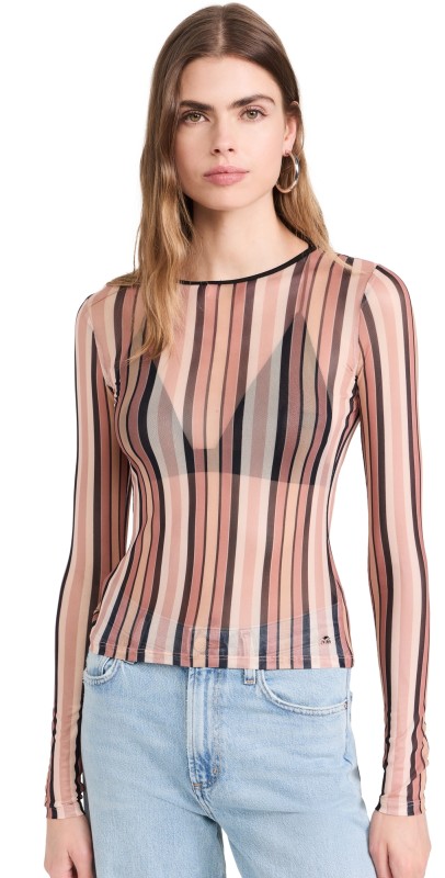 Miaou Long Sleeve Tee Salmon Stripe