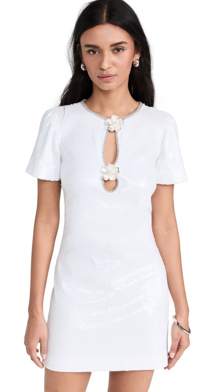 Self Portrait White Sequin Mini Dress White