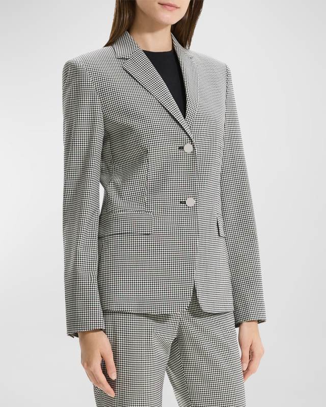 Virgin Wool Check Slim Blazer