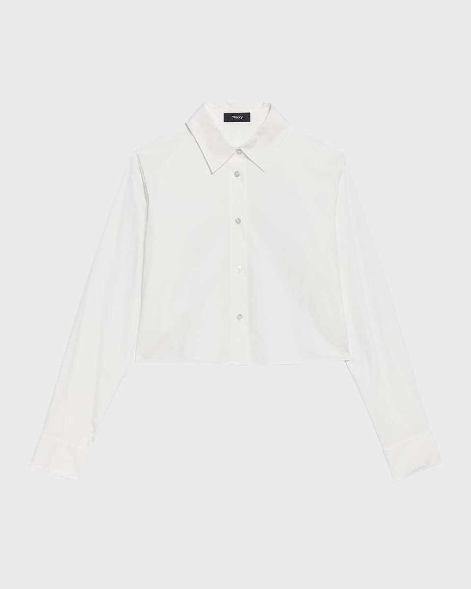 Button-Front Cropped Dress Shirt
