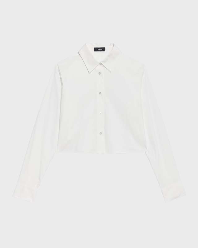 Button-Front Cropped Dress Shirt
