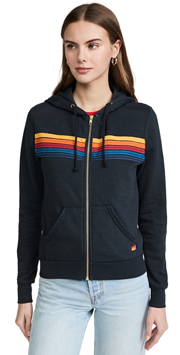 Aviator Nation 5 Stripe Hoodie Charcoal