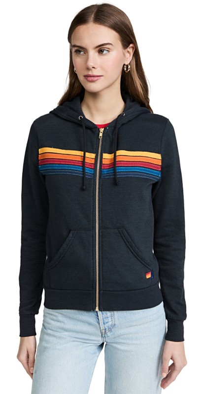 Aviator Nation 5 Stripe Hoodie Charcoal