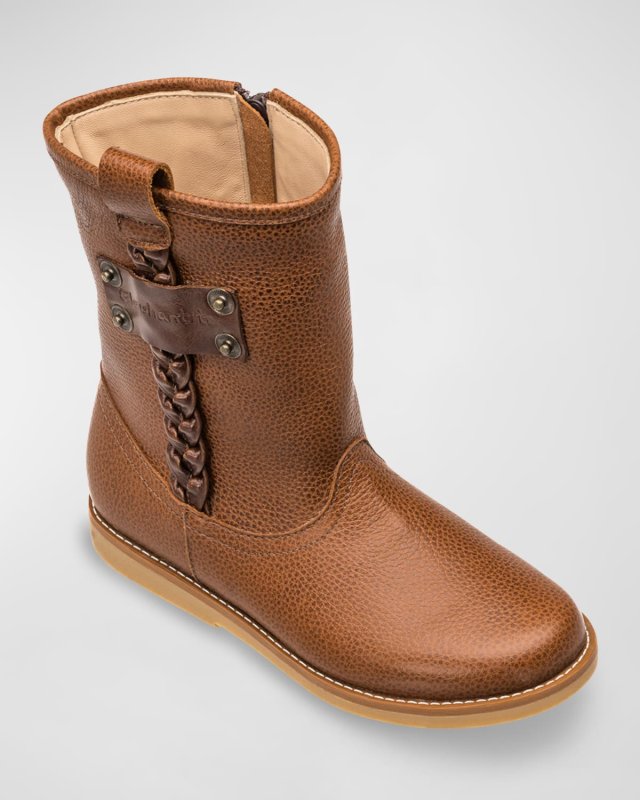 Girl's Weaved Calfskin Boots, Baby/Toddler/Kids