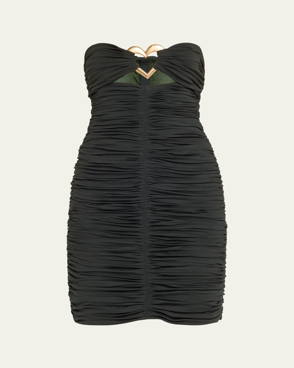 Ruched Strapless Mini Dress with Heart Detai