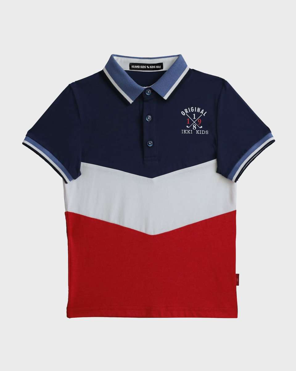Boy's Embroidered Logo Colorblock Polo Shirt, Size 4-12