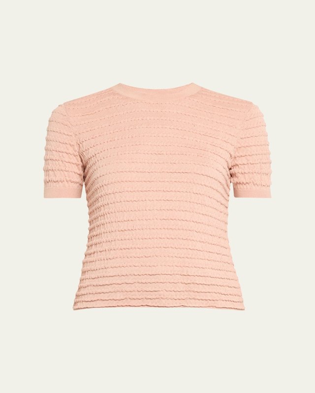 Smocked Short-Sleeve Sweater Top
