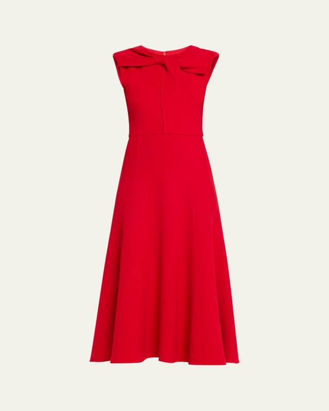 Bow Sleeveless Wool Crepe Midi Dress