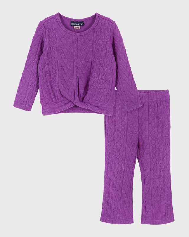 Girl's Cable Knit Sweatshirt & Flare Leggings Set, Size 2T-6X