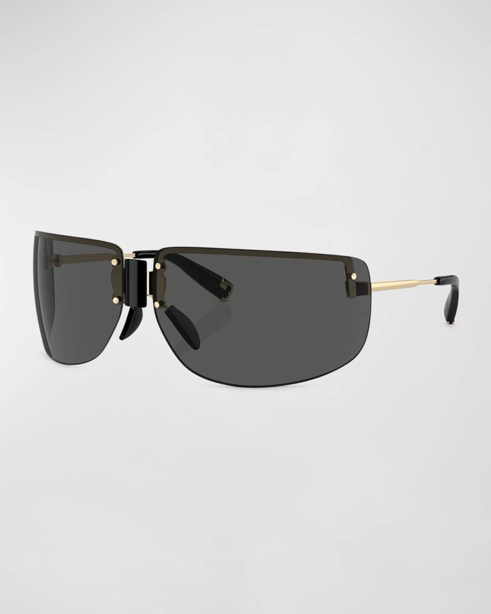 Half-Rimmed Metal Wrap Sunglasses