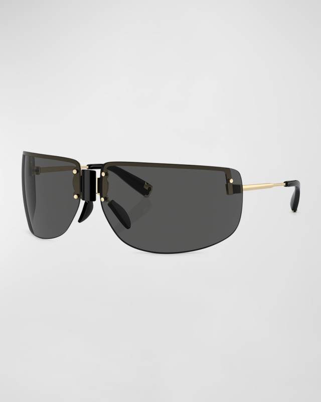 Half-Rimmed Metal Wrap Sunglasses