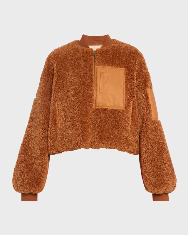 Arlyn Short Zip-Front Sherpa Jacket