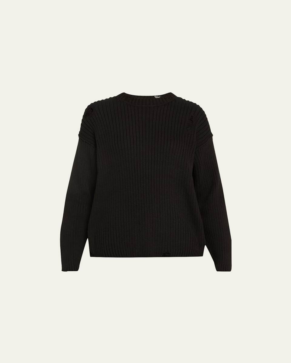 Freddy Ripped Cotton Knit Crew Sweater