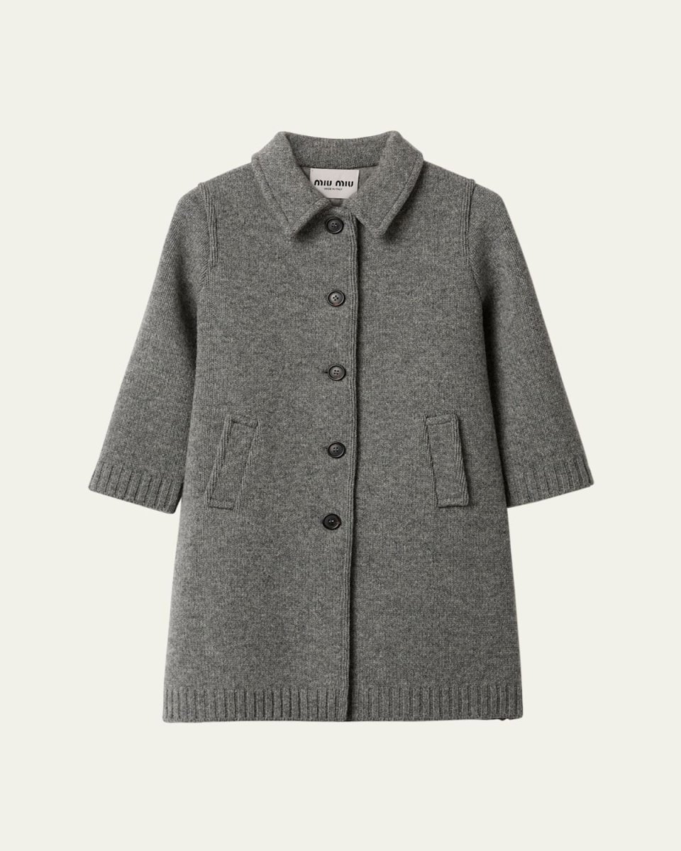 Three-Quarter Sleeve Slim Wool Cardigan