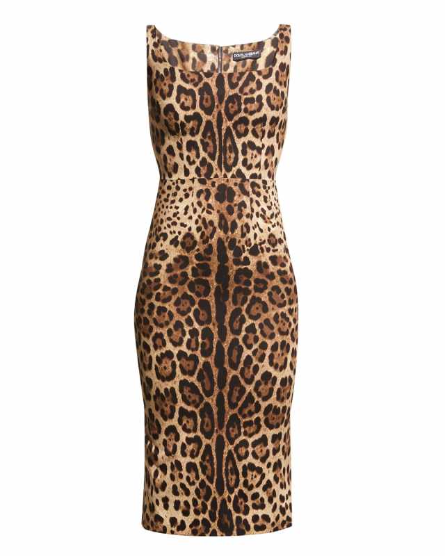 Leopard-Print Slim Midi Dress