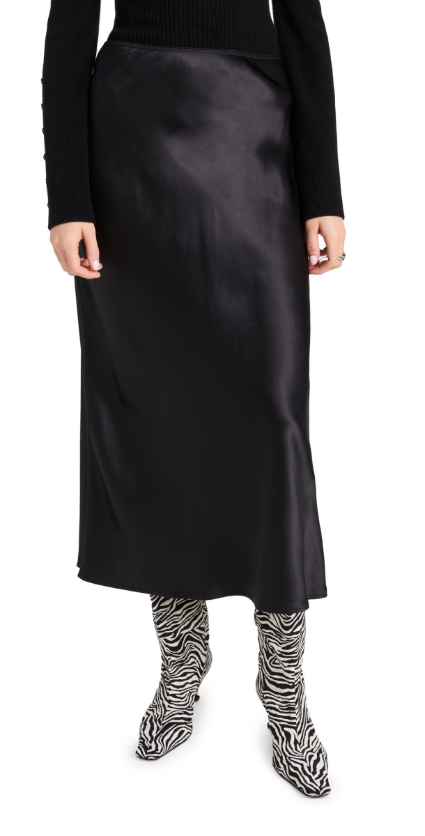 Reformation Layla Silk Skirt Black