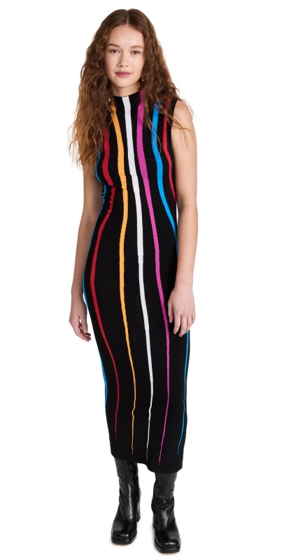 Victor Glemaudleeveless Mock Neck Full Length Dress Verticaltripe