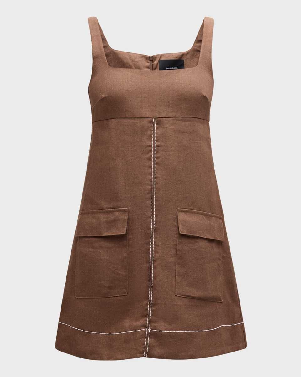 Varenna Utility Square-Neck Sleeveless Linen Mini Dress
